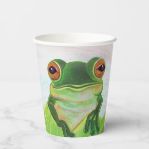 Vasos De Papel Rana verde relajándose en el estanque