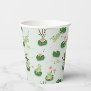Vasos De Papel Ranas Lindas en Estanque de Lirios
