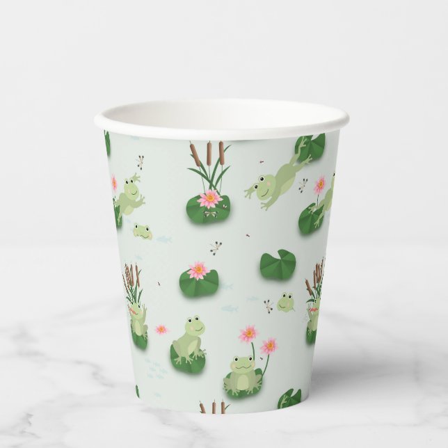 Vasos De Papel Ranas Lindas en Estanque de Lirios (Anverso)