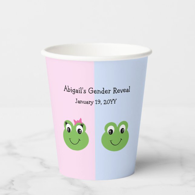 Vasos De Papel Ranas verdes género revelan Baby Shower (Anverso)