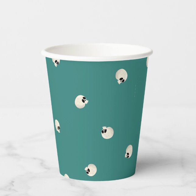 Vasos De Papel Random Cute Kawaii Skull Dots mitad verde (Anverso)