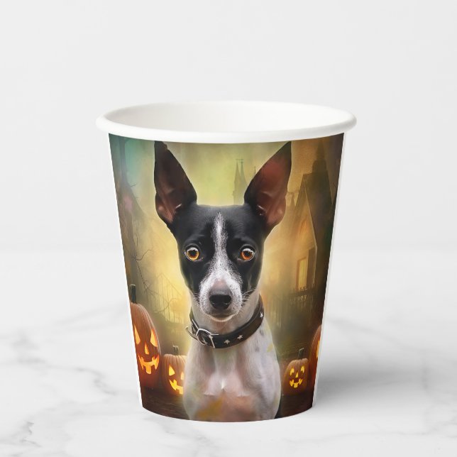 Vasos De Papel Rat Terrier de Halloween con calabazas asustadas (Anverso)