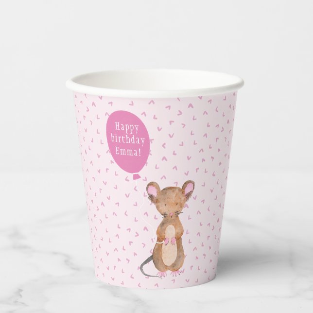 Vasos De Papel Ratón Cute Woodland | Copa de Papel de Cumpleaños  (Anverso)