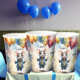 Vasos De Papel Ratón lindo con globos coloridos, personalizable