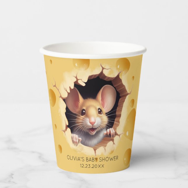 Vasos De Papel Ratón pequeño en Baby Shower de queso (Anverso)