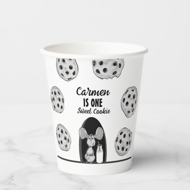 Vasos De Papel Ratoncito de Galleta Dulce Primer Cumpleaños (Anverso)