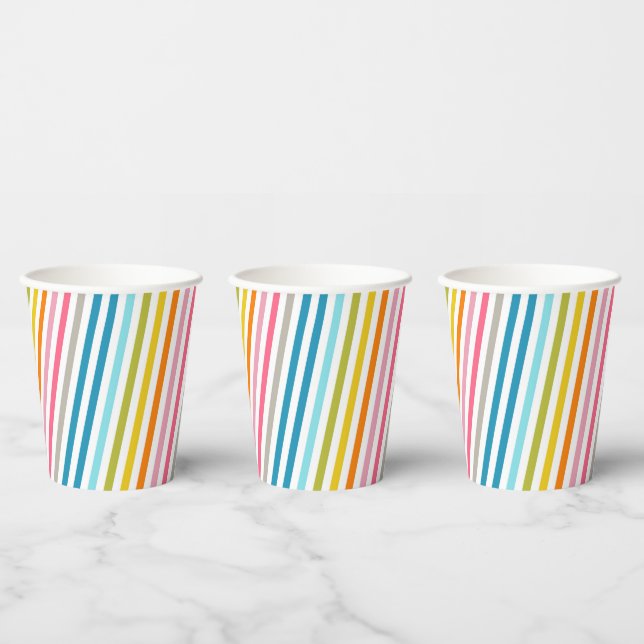 Vasos De Papel Rayas arcoiris de verano (Multi)