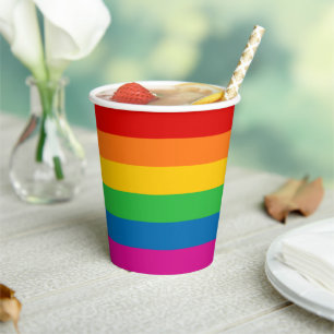 Vasos De Papel Rayas arcoiris Pegatina redondo clásico