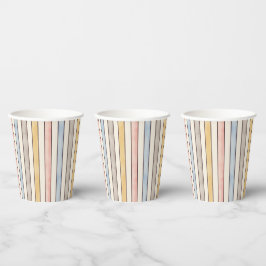 Vasos De Papel Rayas azules, amarillas y rosadas discretas combin