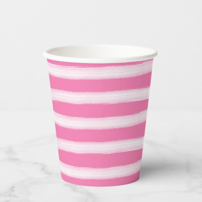 Vasos De Papel Rayas blancas rosadas (Anverso)