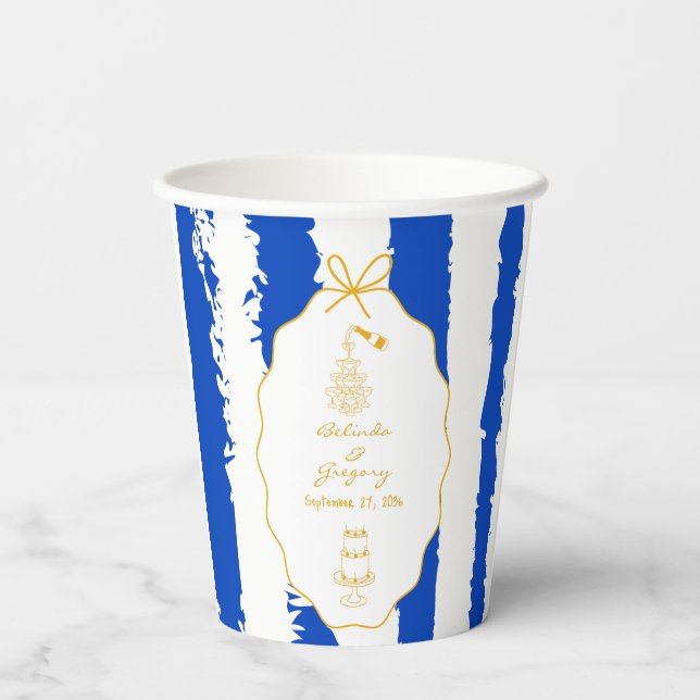 Vasos De Papel Rayas Caprichosas Bodas Pintadas a Mano  (Reverso )