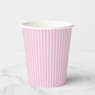 Vasos De Papel Rayas Clásicas Blanco - Rosa Claro