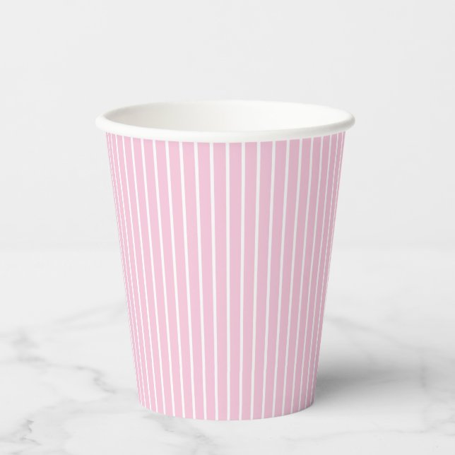 Vasos De Papel Rayas Clásicas Blanco - Rosa Claro (Anverso)