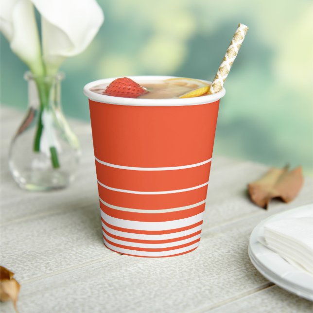 Vasos De Papel Rayas complejas - Naranja y blanco (in situ)