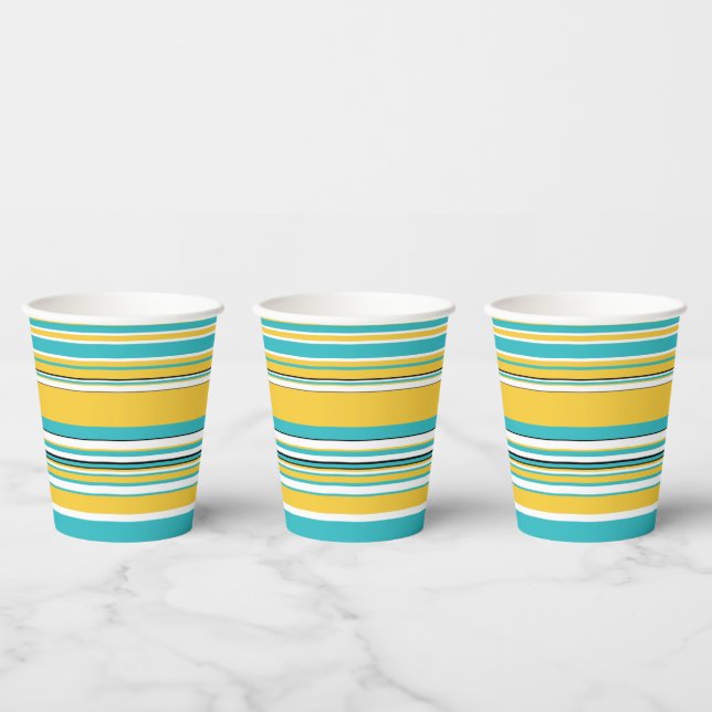 Vasos De Papel Rayas complejas - turquesa y amarilla (Multi)