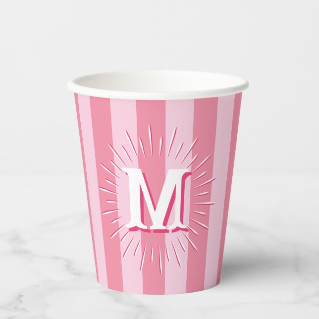 Vasos De Papel Rayas de Cabaña en Rosa Personalizadas (Anverso)