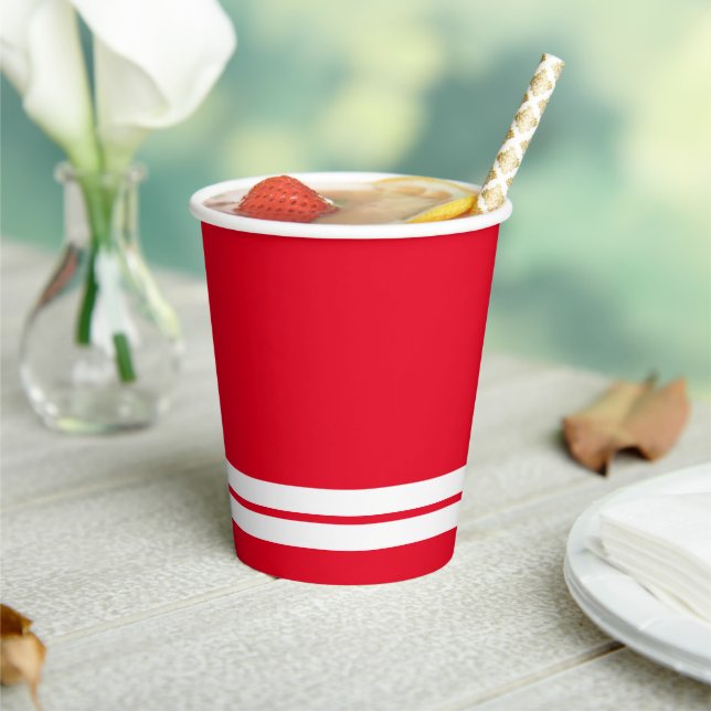 Vasos De Papel Rayas de Carreras inferior blanca brillante de col (in situ)