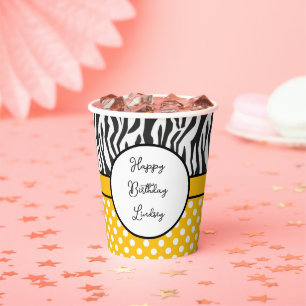 Vasos De Papel Rayas de cebra y lunares elegantes para fiesta per