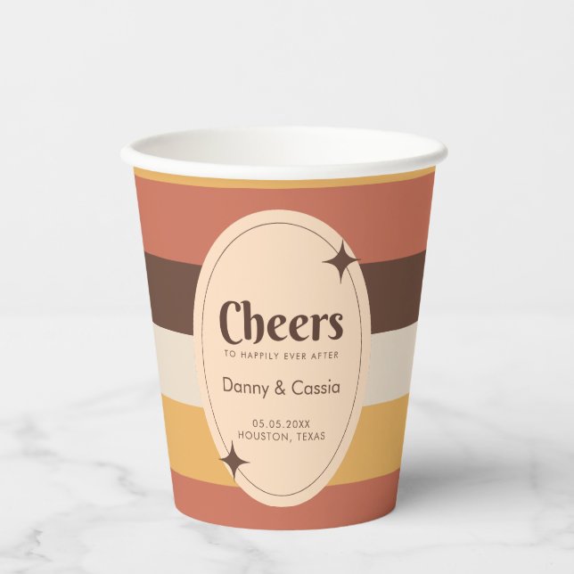 Vasos De Papel Rayas de estilo retro Setenties Groovy Hippie años (Anverso)