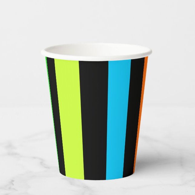 Vasos De Papel Rayas de neón (Anverso)