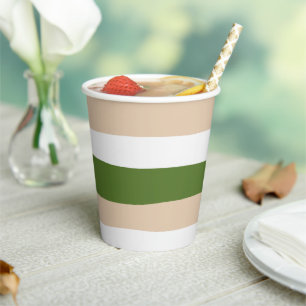 Vasos De Papel Rayas desiguales - Blanco, arena y verde pálido