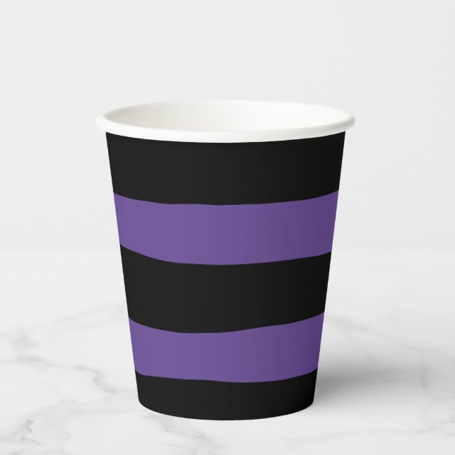 Vasos De Papel Rayas desiguales en morado y negro (Anverso)