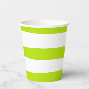 Vasos De Papel Rayas desiguales en verde limón y blanco