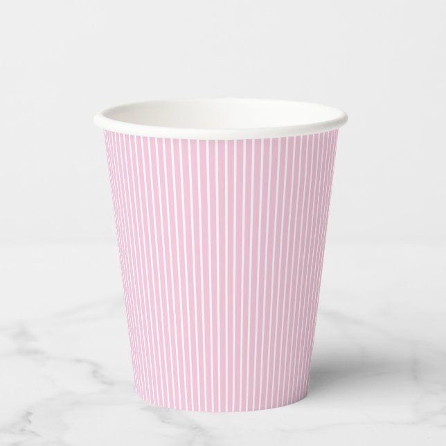 Vasos De Papel Rayas Elegantes Blanco - Rosa Claro  (Anverso)