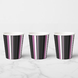 Vasos De Papel Rayas negras, grises y blancas