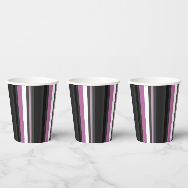 Vasos De Papel Rayas negras, grises y blancas (Multi)