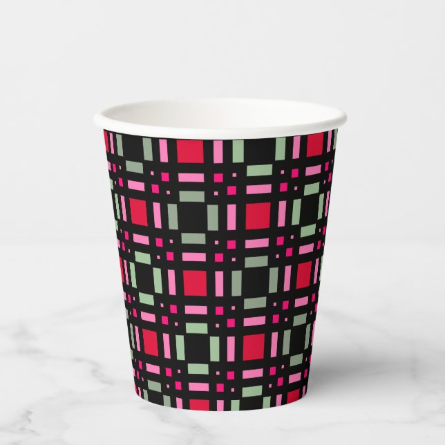 Vasos De Papel Rayas negras rojas de yeso geométrico (Anverso)