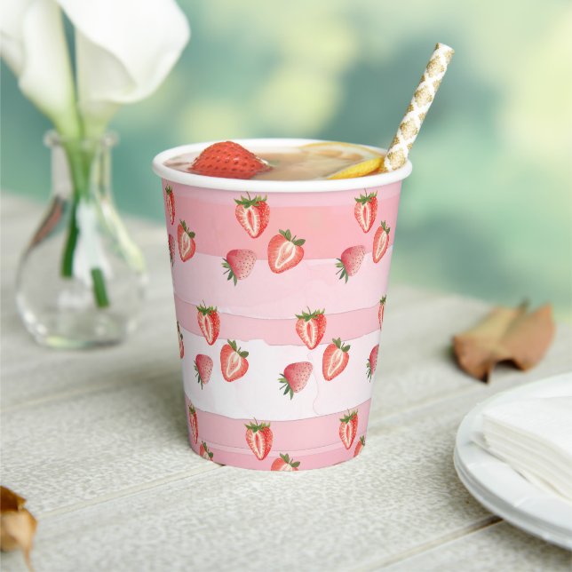Vasos De Papel Rayas rosadas de fresa (in situ)