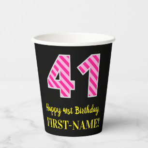 Vasos De Papel Rayas rosadas divertidas "41": Feliz cumpleaños 4