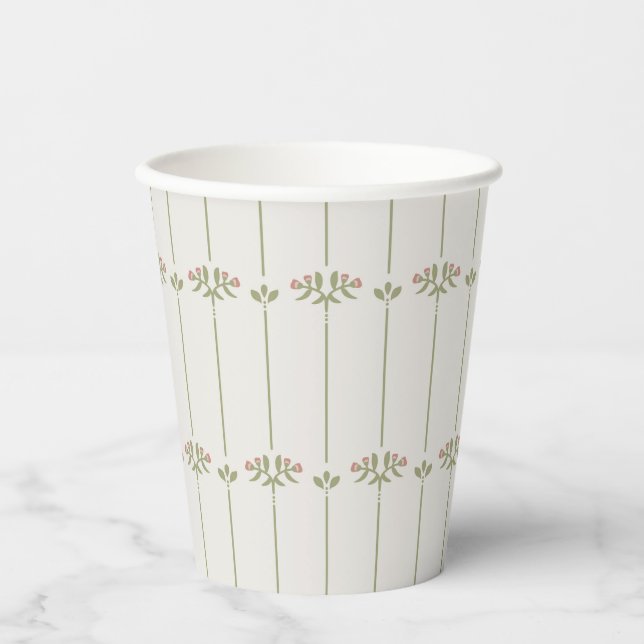 Vasos De Papel Rayas tradicionales botánicas victorianas (Anverso)