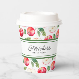 Vasos De Papel Rayas verdes y Personalizable de manzanas rojas