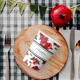 Vasos De Papel Rayas verdes y Personalizable granado rojo