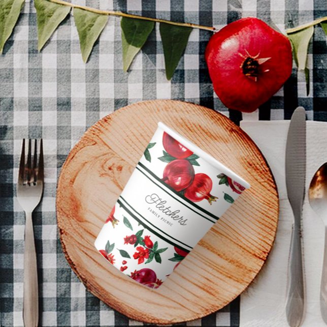 Vasos De Papel Rayas verdes y Personalizable granado rojo (Subido por el creador)