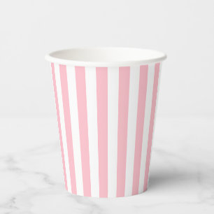 Vasos De Papel Rayas verticales de tamaño medio rosadas y blancas