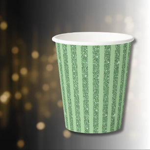 Vasos De Papel Rayas Verticales Simples de Brillo en Verde Bosque