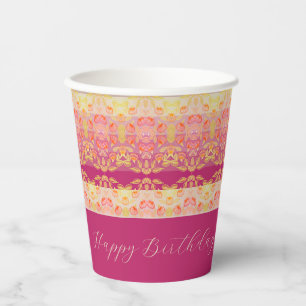 Vasos De Papel Rayas Y Patrón De Rosa