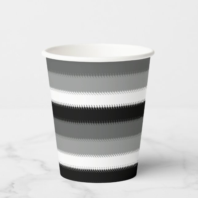 Vasos De Papel Rayos grises negros Ash franja blanca (Anverso)