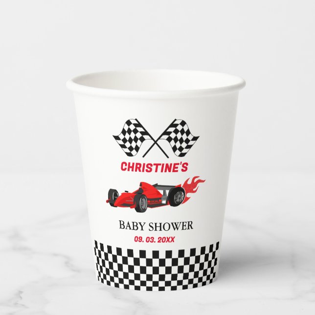 Vasos De Papel Raza de coches rojos Ducha bebé (Anverso)