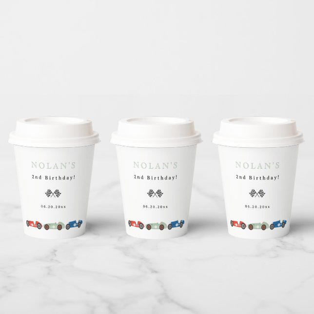 Vasos De Papel Raza Retro Tema del coche Cumpleaños (Multi)