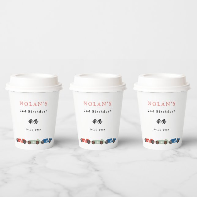 Vasos De Papel Raza Retro Tema del coche Cumpleaños (Multi)