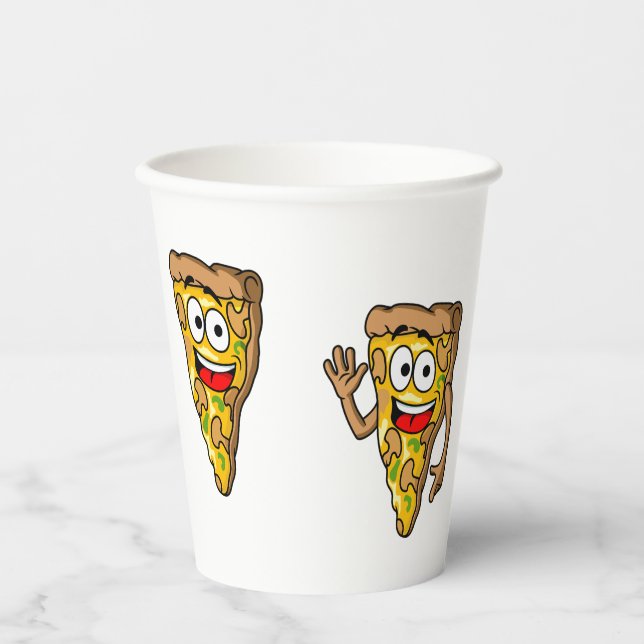 Vasos De Papel Rebanadas de pizza de champiñones felices (Anverso)