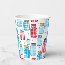 Vasos De Papel Red and Blue Gingham Mason Jar Pattern