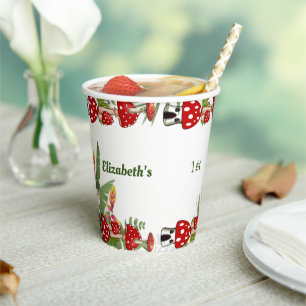Vasos De Papel Red Berry Garden Toadstool Niños Primer Fiesta de