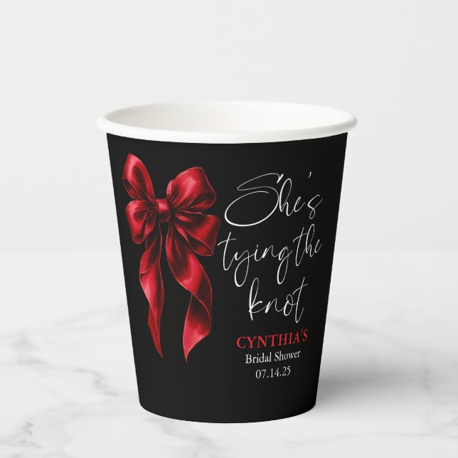 Vasos De Papel Red Bow She's Tying the Knot Black Bridal Shower (Anverso)