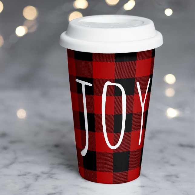 Vasos De Papel Red Buffalo Plaid & Joy | Feliz feriado (Subido por el creador)