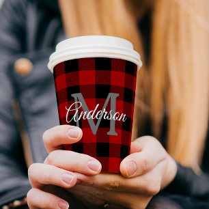 Vasos De Papel Red Buffalo Plaid   Personal Inicial   Regalo